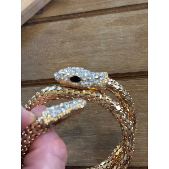 Gold Snake-Style Rhinestone Wrap Bracelet - Picture 3 of 12
